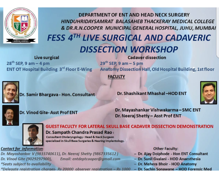 Cadaveric Workshops Conducted Cooper Hospital 2019